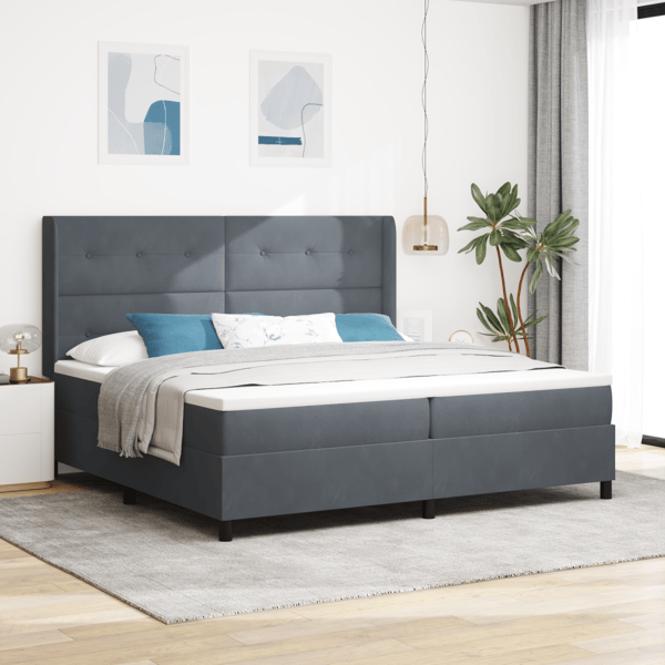 Bäddfjäder med LED-ljusslingor Mörkgrå 200 x 200 cm Sammet