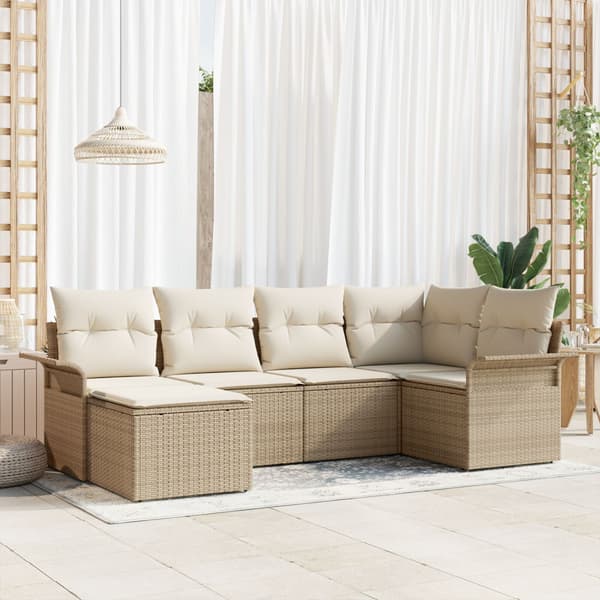 Trädgårdsoffset med lagring 6 pcs Beige konstrotting