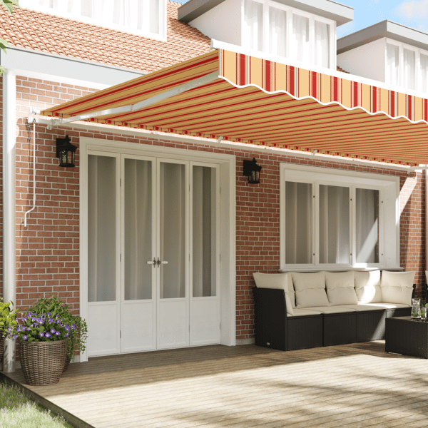Elektrisk Markis 6 x 3 m Gul- och orangerandig 100% Polyester