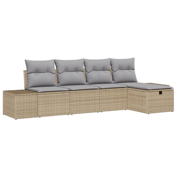 Trädgårdsoffset med kudde 5 pcs Beige konstrotting