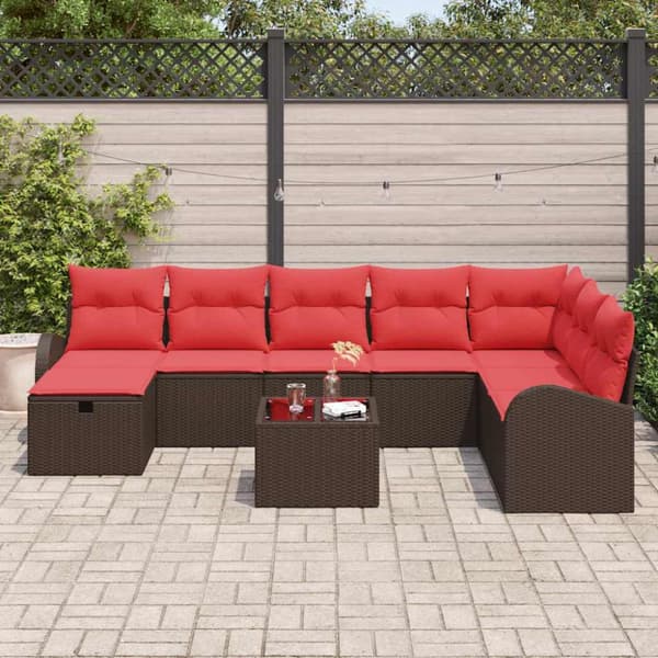 Trädgårdsoffset med kudde med lagring 9 pcs Brun Poly rattan