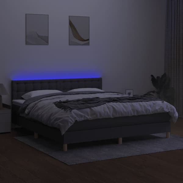Ramsäng med madrass & LED mörkgrå 160x200 cm tyg