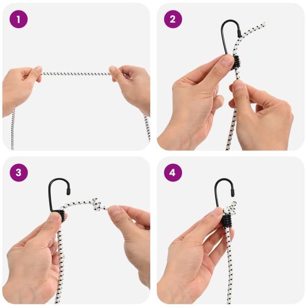 Bungee-rep med krokar 4 mm Svart och Vitt PP och gummi