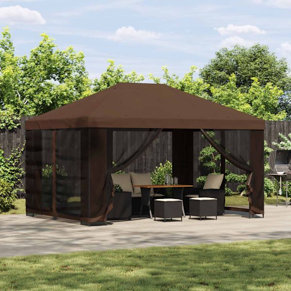 Paviljong 4 × 3 m Brun Polyester och Stål 190