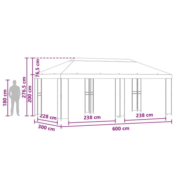 Trädgårdsgazebo 6 x 3 m Beige Polyester och Stål 190