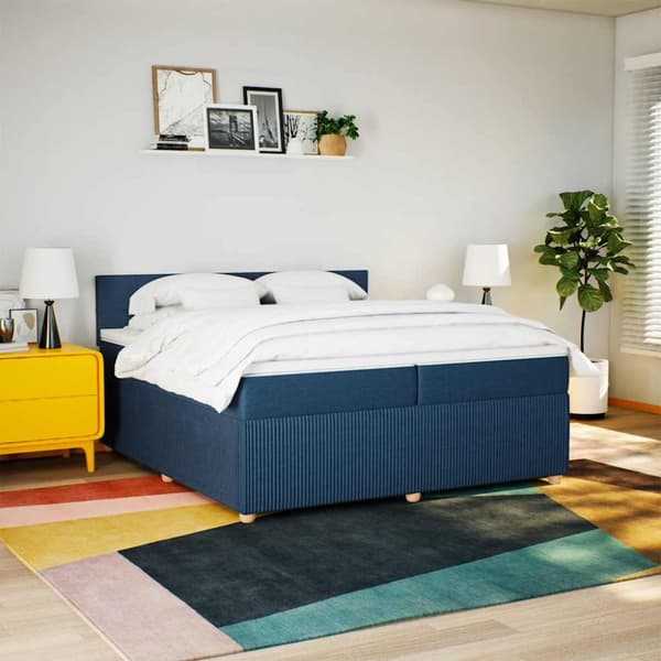 Ramsäng med madrass blå 200x200 cm tyg