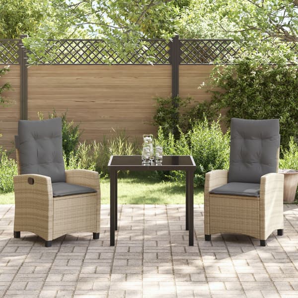Trädgårdsmöbelset med kudde 3 pcs Beige konstrotting