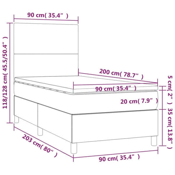 Ramsäng med madrass mörkgrå 90x200 cm tyg