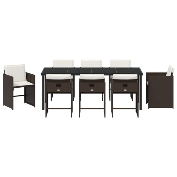 Trädgårdsmöbelset med kudde 9 pcs Brun konstrotting