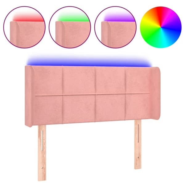 Sänggavel LED rosa 83x16x78/88 cm sammet
