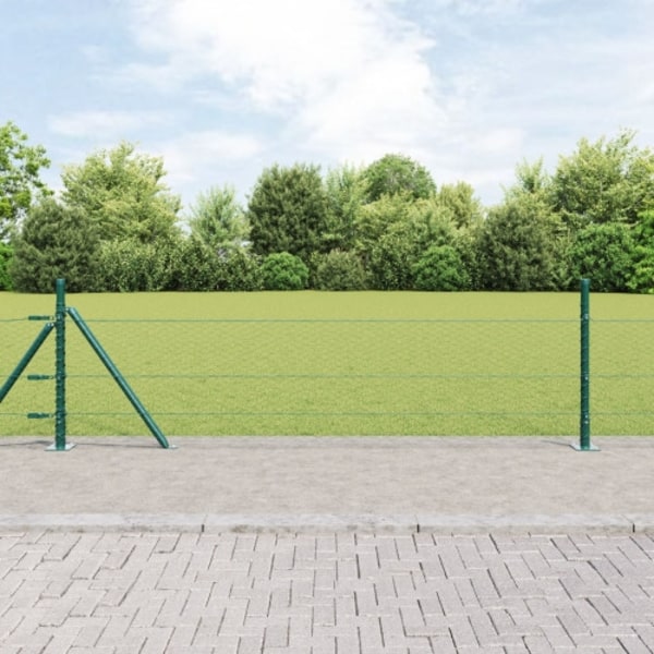 Hexagonstängsel Grön 0,4x10 m Stål, vidaXL Stängselposter med basplattor 7 st Ø32mm 50cm Galvaniserad stål