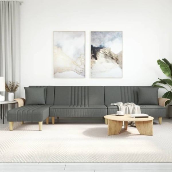 L-formad bäddsoffa mörkgrå 279x140x70 cm tyg