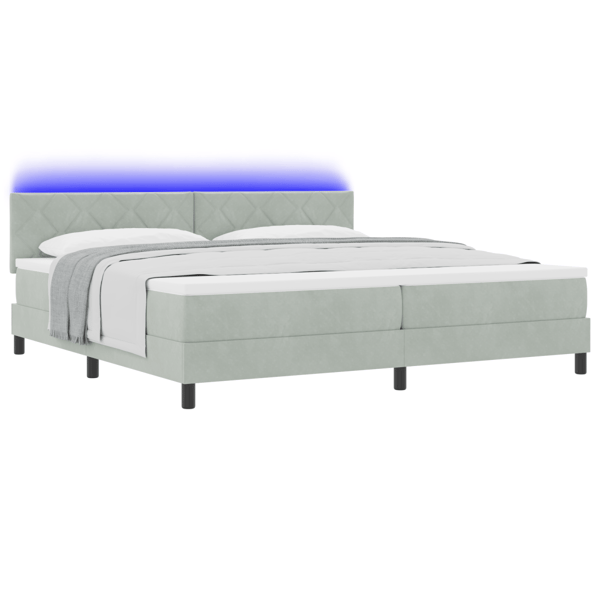 LED Box Säng med LED-ljusslingor Ljusgrå 200 x 200 cm Sammet