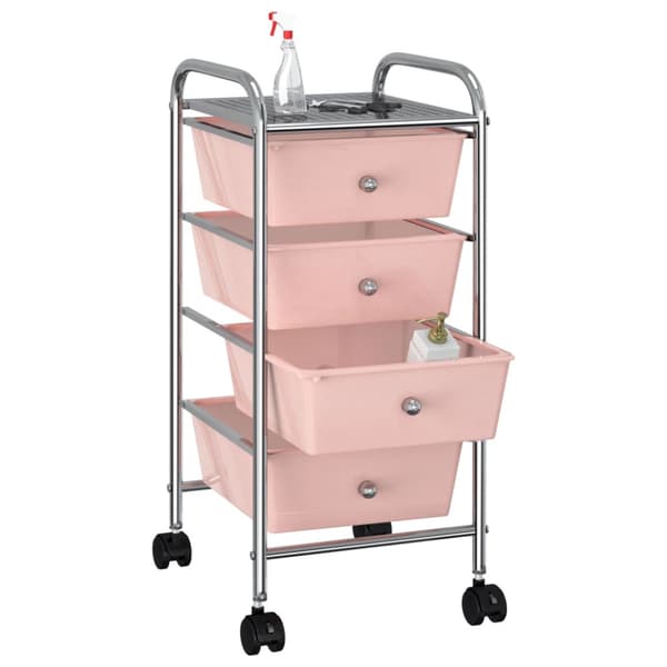 Förvaringsvagn 4 lådor rosa plast
