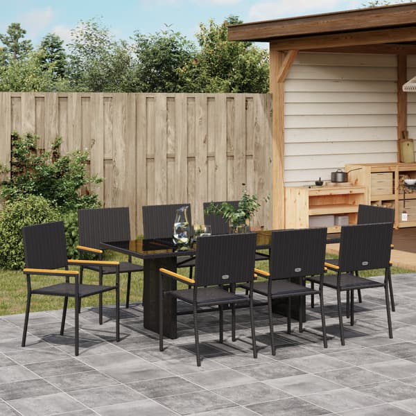 Trädgårdsmöbelset 9 pcs Svart konstrotting