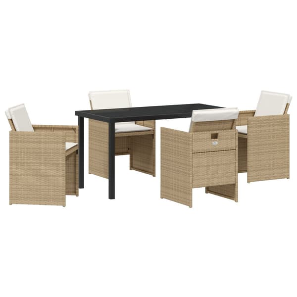 Trädgårdsmöbelset med kudde 5 pcs Beige konstrotting