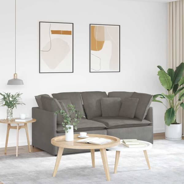 Modulsoffa med dynor manchestertyg ljusgrå