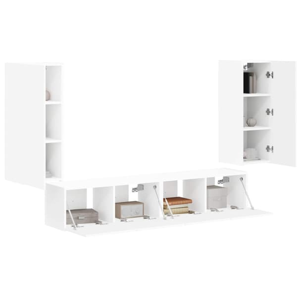 TV väggskåp set Väggmonterad 4 pcs Vit Konstruerat trä