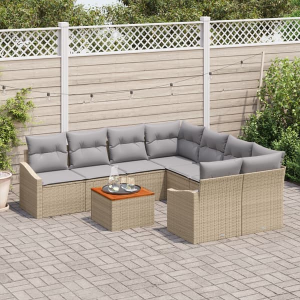 Trädgårdsoffset 9 pcs Beige och Ljusgrå konstrotting