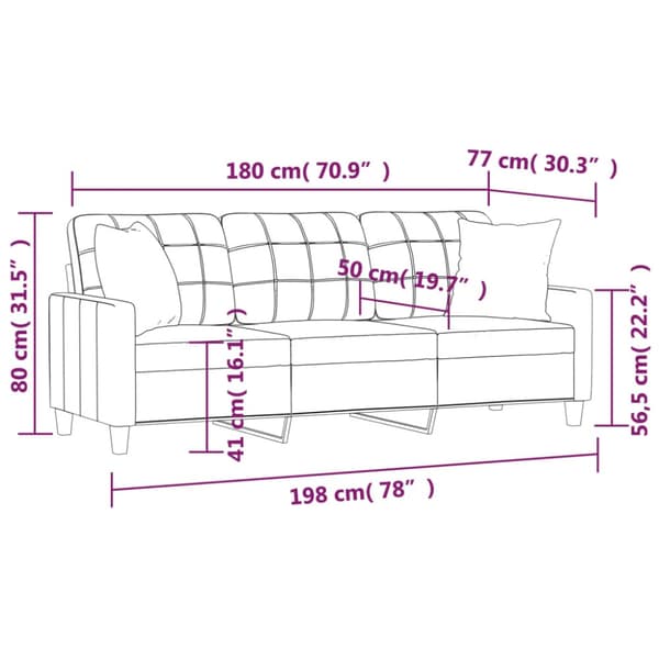3-sitssoffa med prydnadskuddar cappuccino 180 cm konstläder