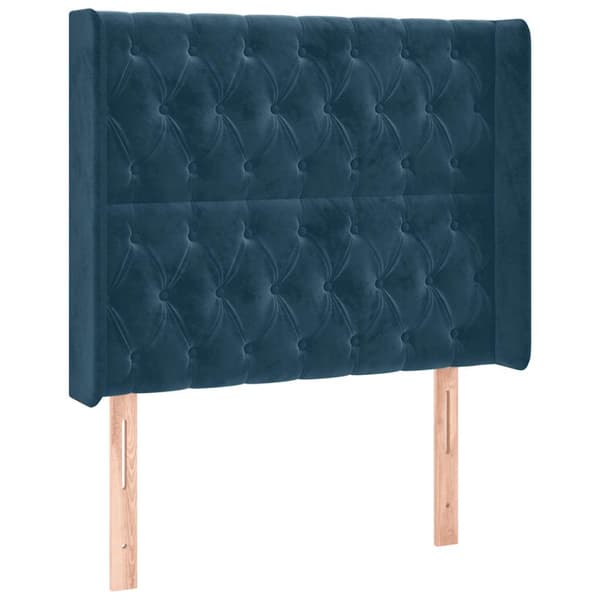 Sänggavel med kanter mörkblå 103x16x118/128 cm sammet