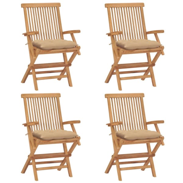 Trädgårdsstolar med beige dynor 4 st massiv teak