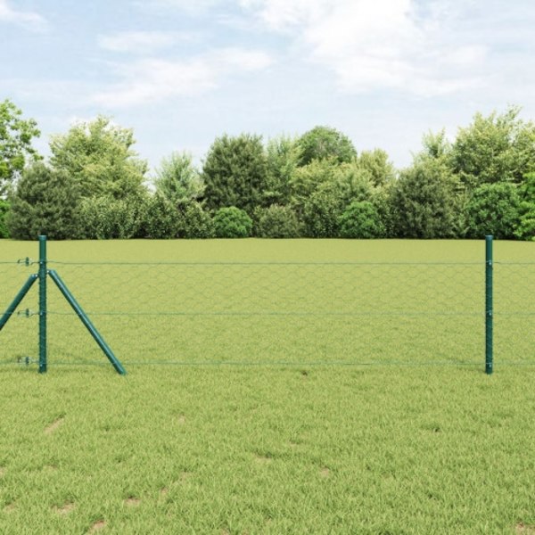 Hexagon Staket Grön 0,8x100 m Stål, vidaXL Staketstolpar 13 st Grön Ø32 mm 120 cm Galvaniserad Stål
