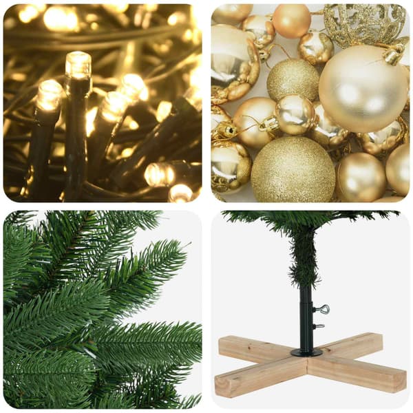 Konstgjord julgran med julkulor 150 cm 150 LED-lampor Varmvit