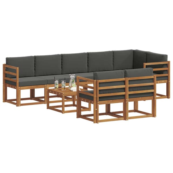 Utomhussoffset med kudde 9 pcs Naturlig och Antracit