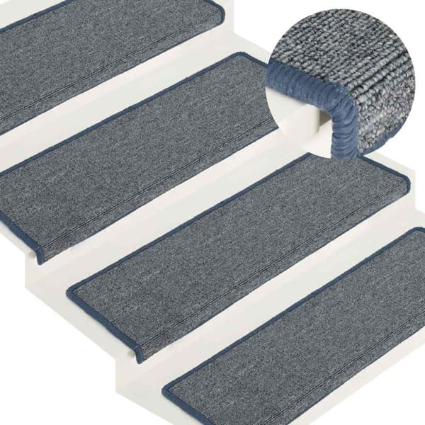 Trappmattor 30 st 65x21x4 cm ljusgrå och blå rektangulär kant