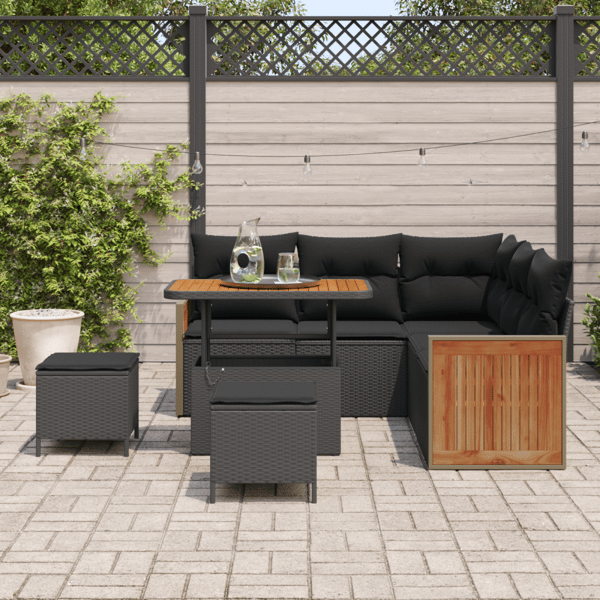 Trädgårdsoffset 8 pcs Svart Poly Rattan och Pulverlackerad Stål