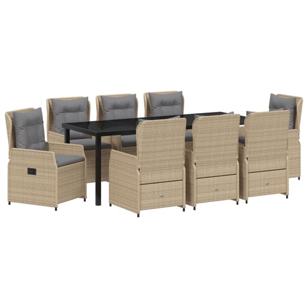 Trädgårdsmöbelset 9 pcs Beige och Ljusgrå konstrotting