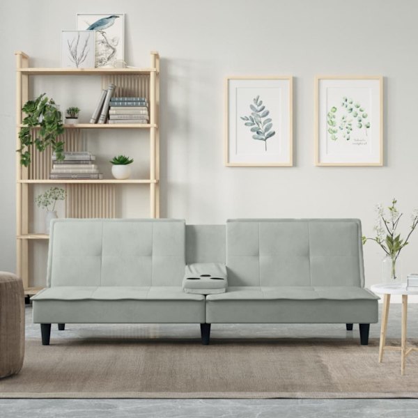 Bäddsoffa med kopphållare ljusgrå sammet
