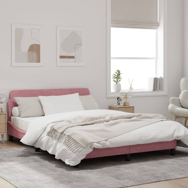Bed Frame with Headboard "Dover" Pink 140x190 cm Velvet