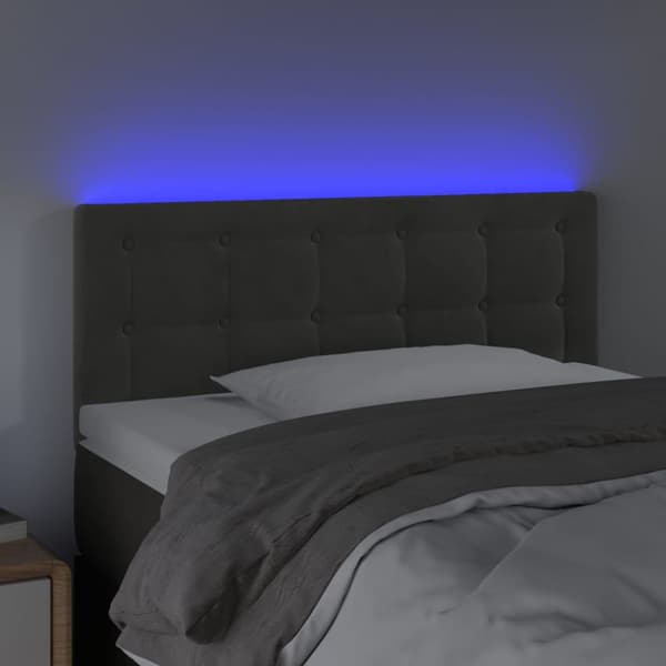 Sänggavel LED mörkgrå 100x5x78/88 cm sammet