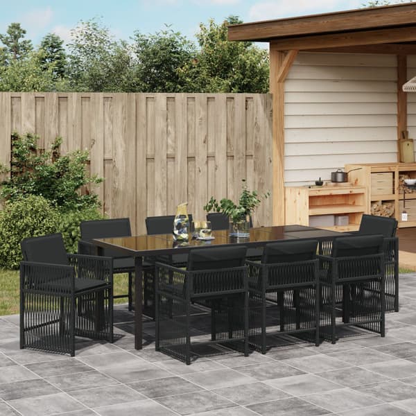 Trädgårdsmöbelset 9 pcs Svart konstrotting