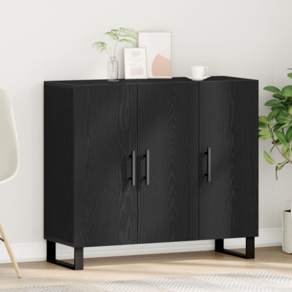 Sideboard 3 dörrar svart ek 90x34x80 cm konstruerat trä