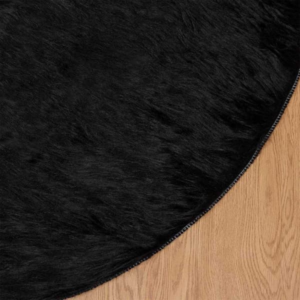 Fuskfäll matta TAFALLA Svart Ø 80 cm Polyester