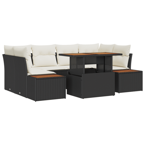 Trädgårdsoffset med lagring 7 pcs Svart Poly rattan