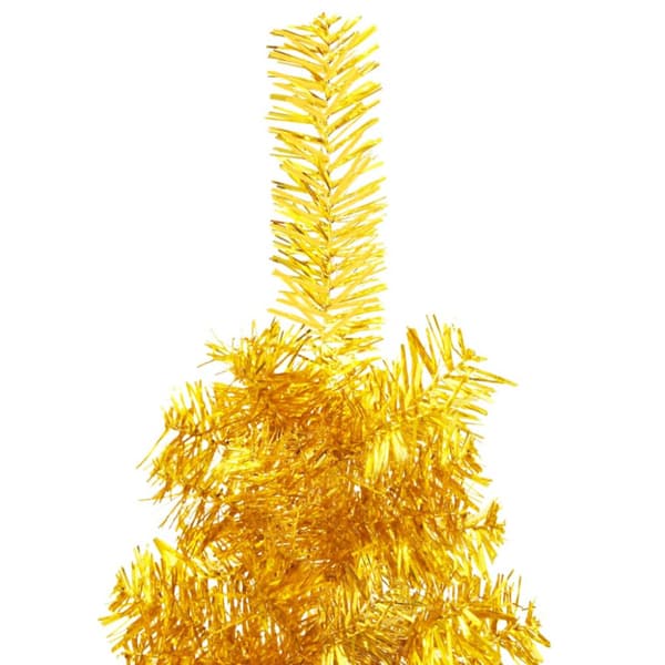 Smal halv plastgran med stativ guld 150 cm