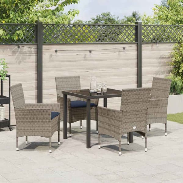 Bord- och stolset med kudde 5 pcs Grå PE Rattan