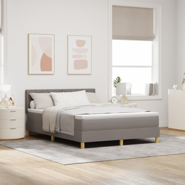 Boxfjäder säng med madrass & LED Taupe 140x200 cm Tyg