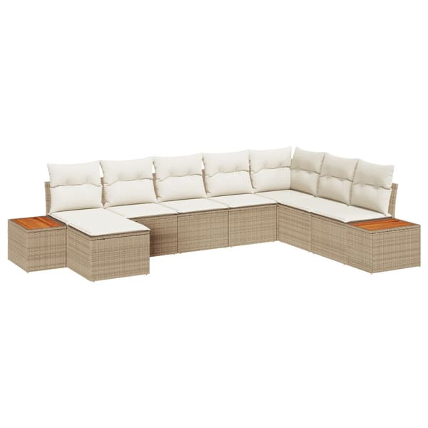Trädgårdsoffset med kudde 8 pcs Beige Poly rattan