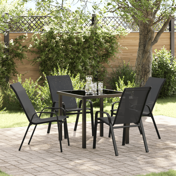 Trädgårdsmöbelset 5 pcs Svart Pulverlackerad stål
