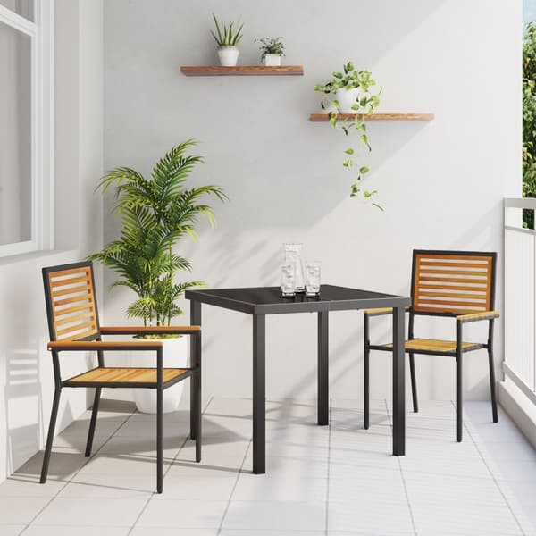 Trädgårds stapelbara stolar 2 pcs Brun och svart