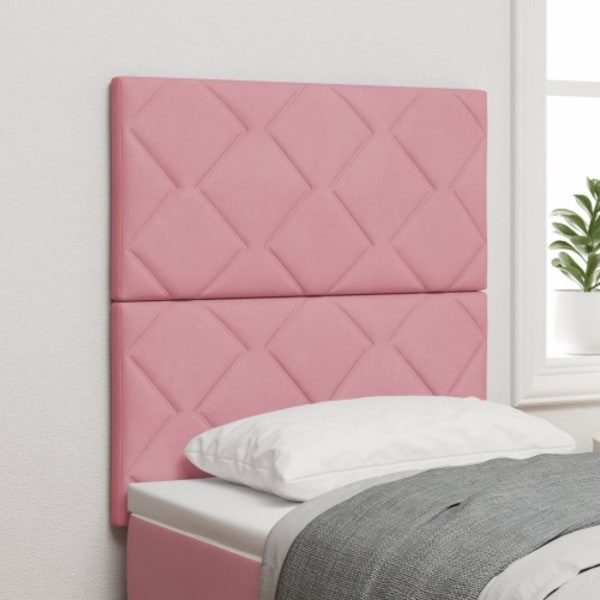 Rosa sammetssänggavel med diamantblock - 80 cm