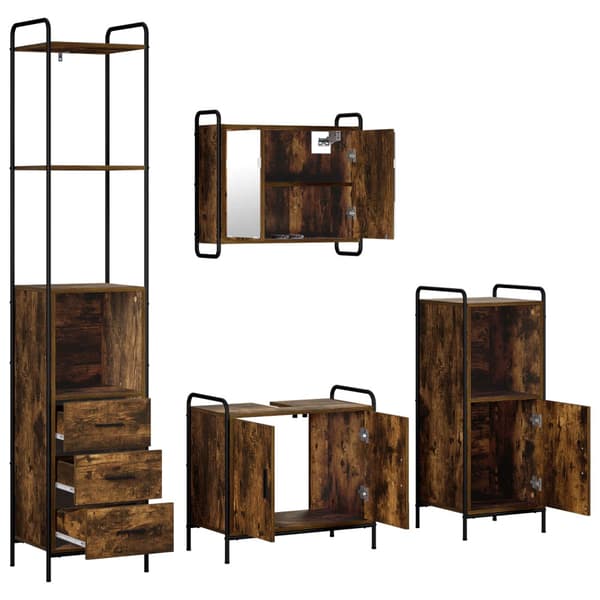 Badrumsskåpsset 4 st Rökt ek 40 x 36 x 200,5 cm Konstruerat trä