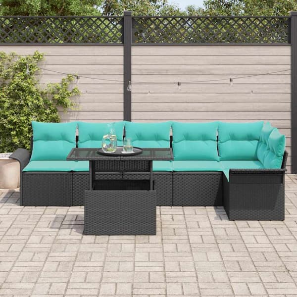 Trädgårdsoffset med kudde med lagring 7 pcs Svart Poly rattan