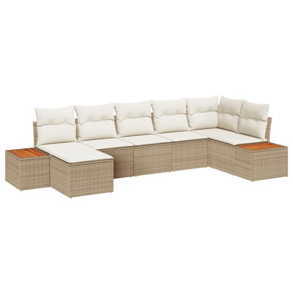 Trädgårdsoffset med kudde 7 pcs Beige konstrotting