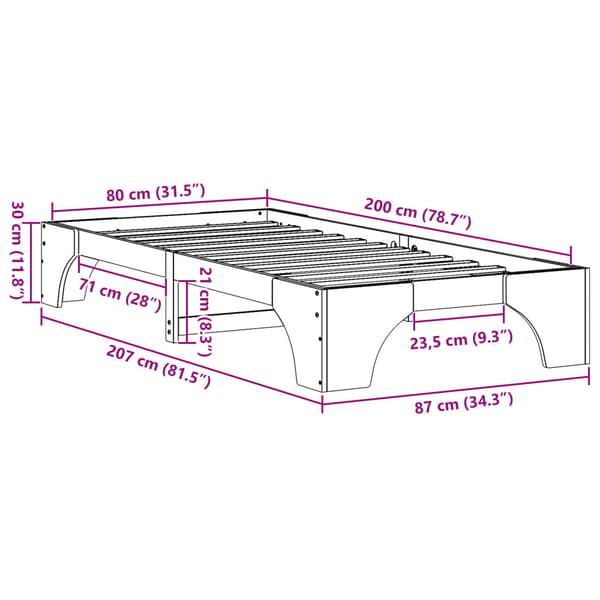 Sängram Vit 80 x 200 cm Massiv furu